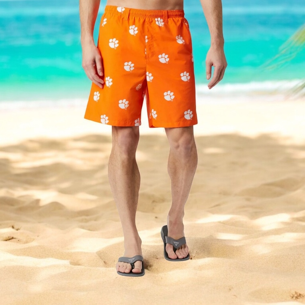 Columbia PFG Orange Swim Trunks clemson university size large UPF 30
